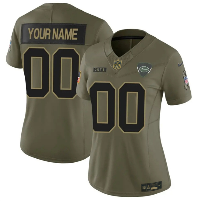 Women's New York Jets Active Player Custom Olive 2025 F.U.S.E. Salute to Service Limited Stitched Football Jersey(Run Small)